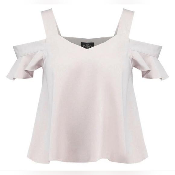 Topshop Flutter Sleeve Open Shoulder Blouse, Light Gray, Size 4 - Picture 4 of 12
